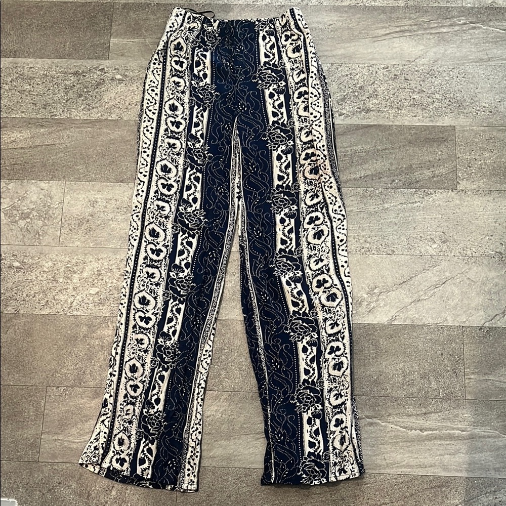 Blue and White Patterned Women's Pants
